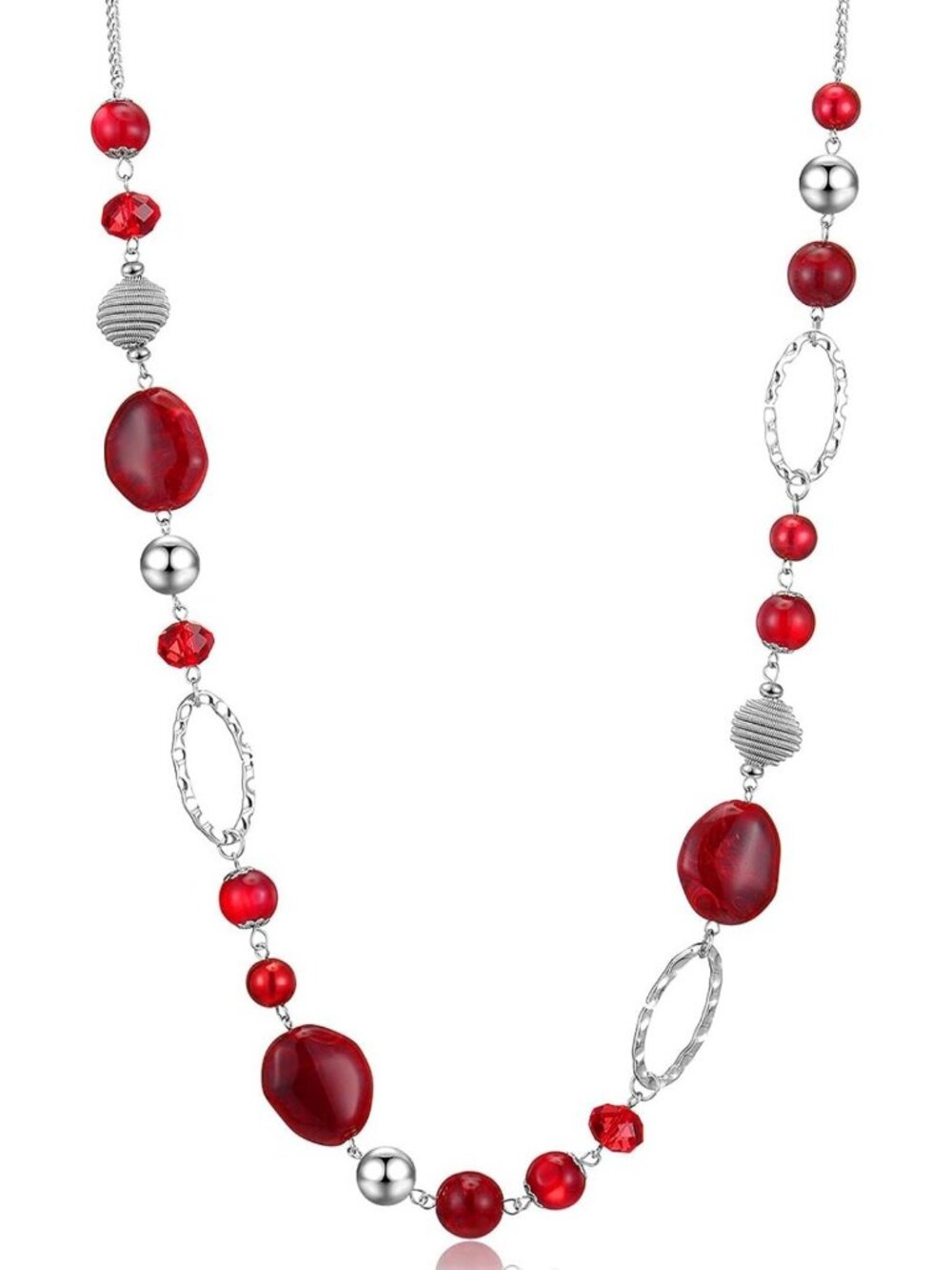 Elegant Beaded Long Necklace for Women - Silver Sweater Chain with Crystal